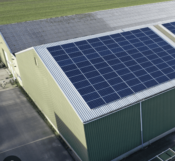 Solar panels on a commercial building roof
